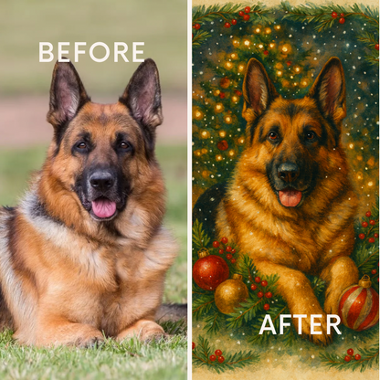 Custom Christmas Dog Portrait – Hand-Illustrated in 24 Hours